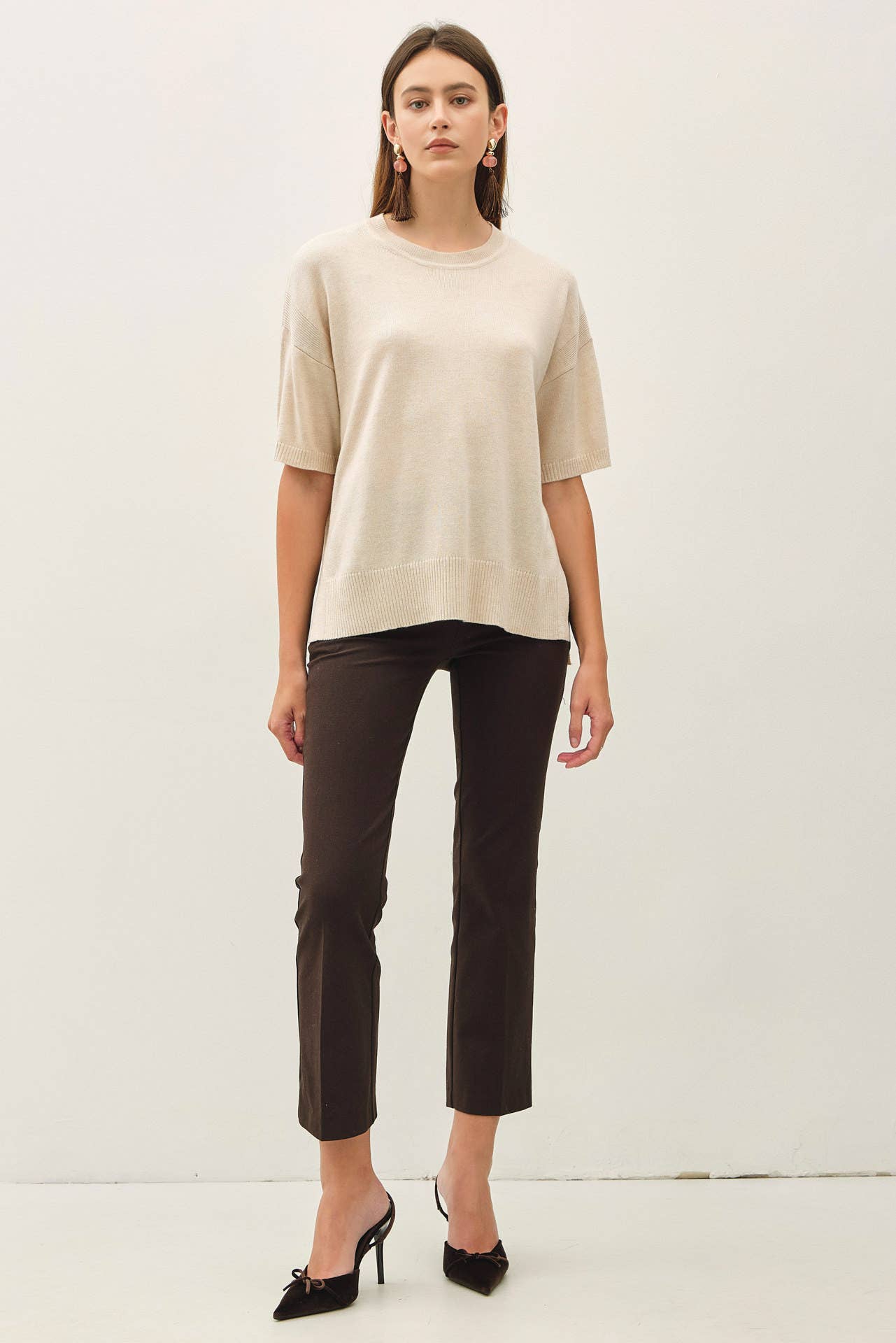 Oatmeal Short Sleeve Sweater