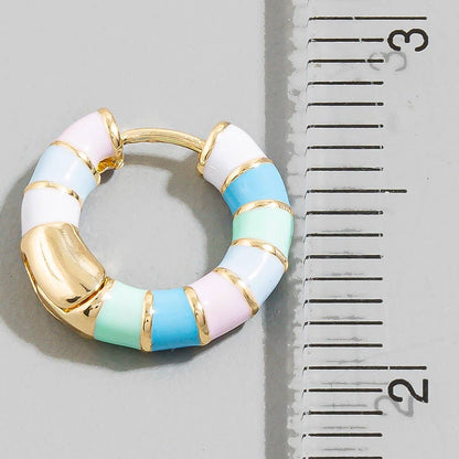 Multicolor Pastel Enamel Striped Huggie Hoop Earrings