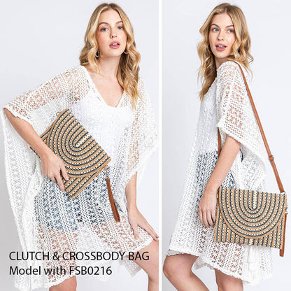 Mixed Striped Straw Clutch / Crossbody Bag