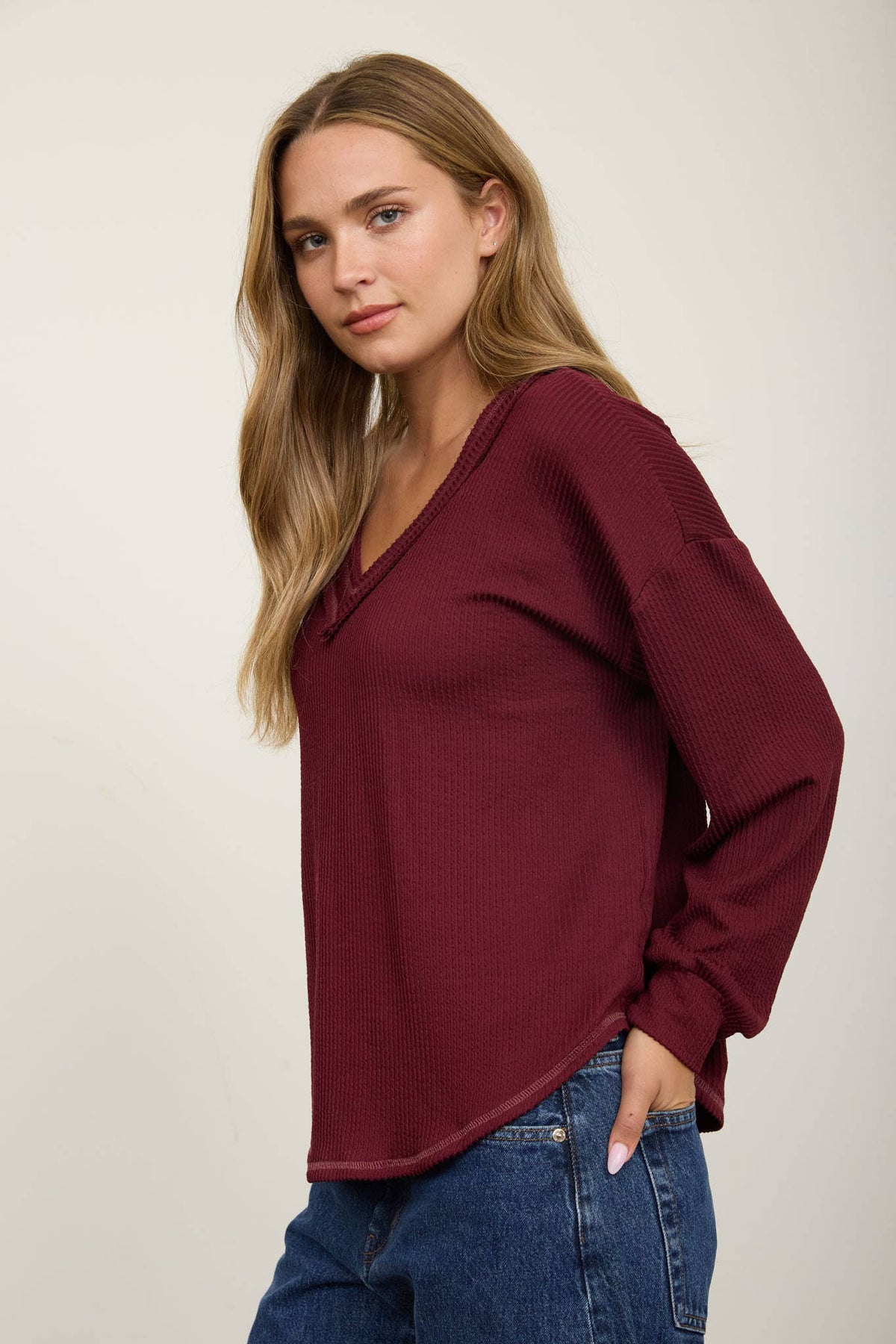 Burgundy Waffle Knit Sweater