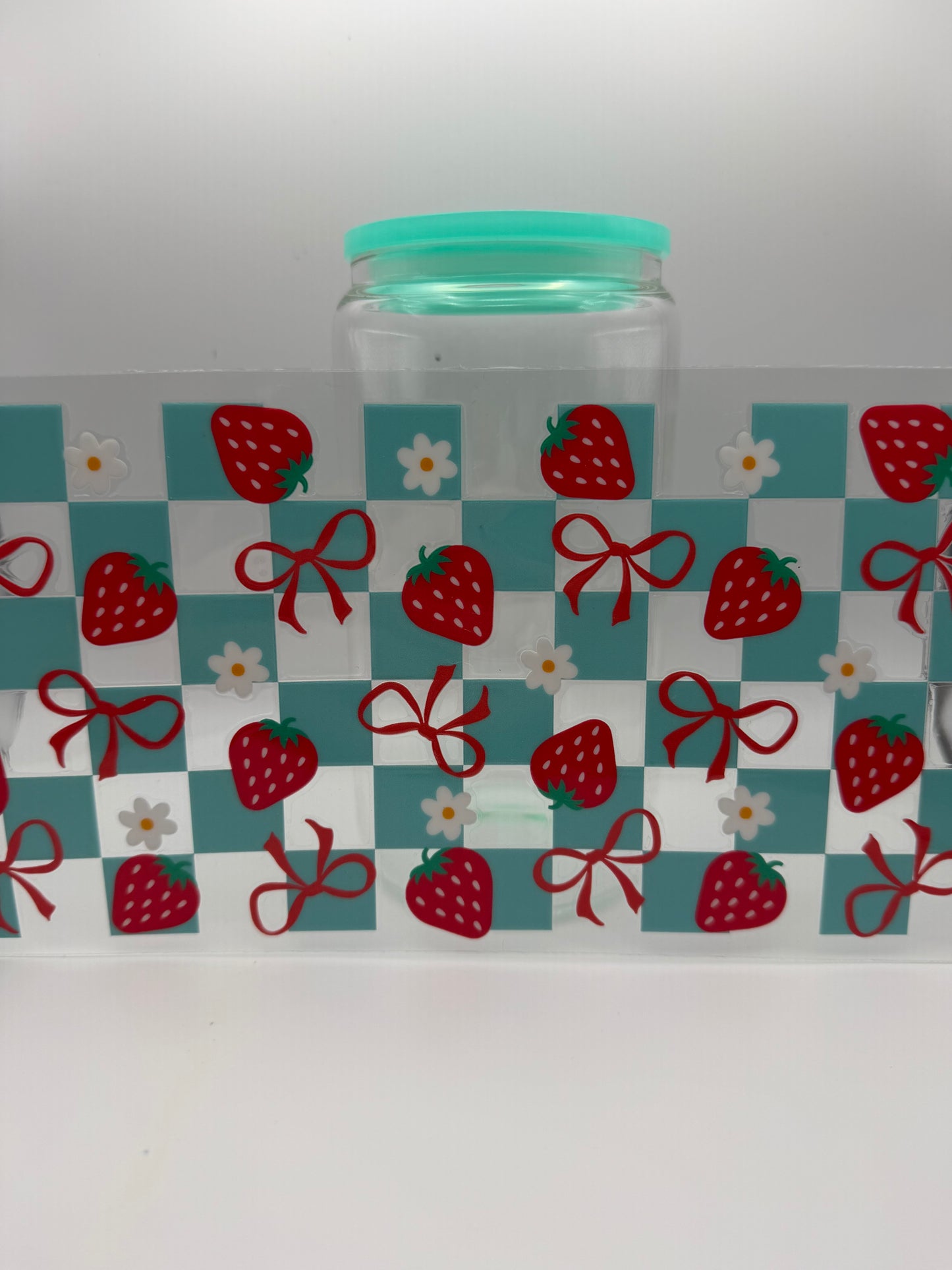 16oz Glass Cup with lid and straw (assorted designs)