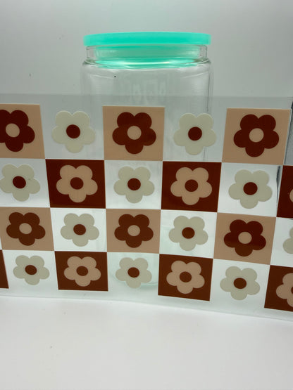 16oz Glass Cup with lid and straw (assorted designs)