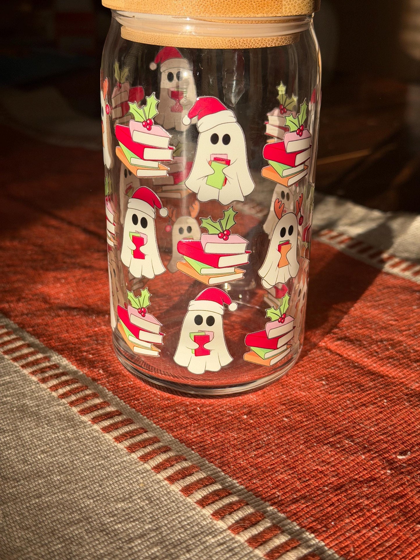 16oz Glass Cup with lid and straw (assorted designs)