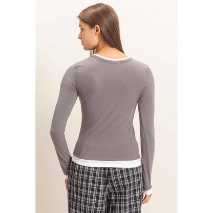Charcoal Layered Effect Long Sleeve Top