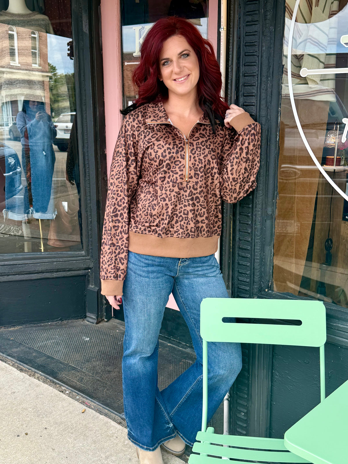 Leopard Print Half Zip