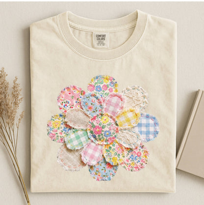 Spring Floral Quilted Patchwork Flower Comfort Color T-Shirt