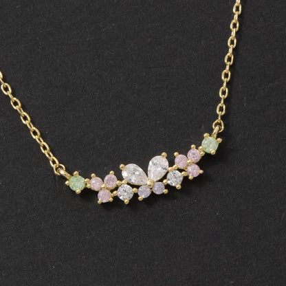 Gold Dipped Floral Cluster Station Necklace