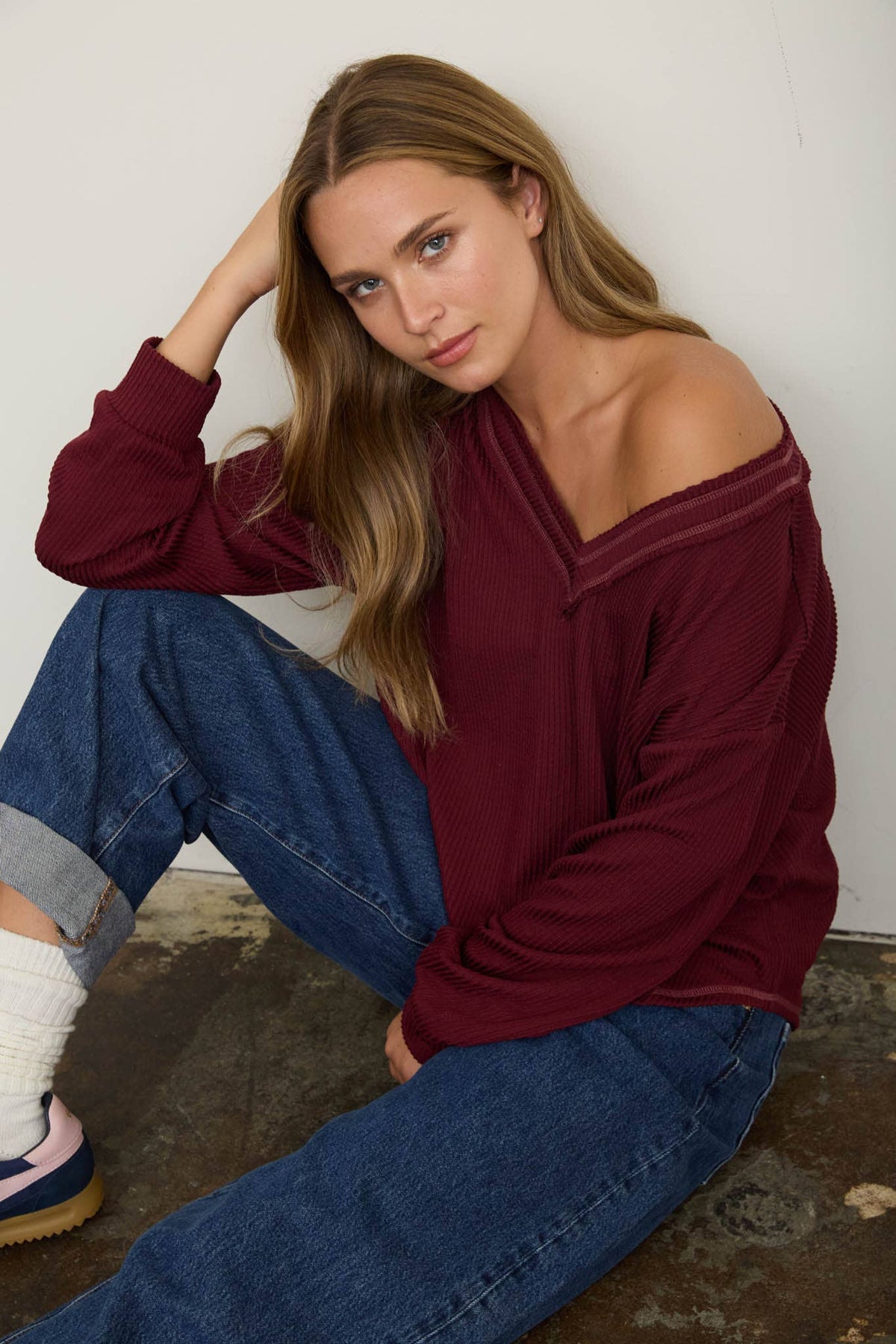 Burgundy Waffle Knit Sweater