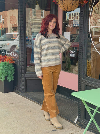 Light Mocha Striped Knit Pullover