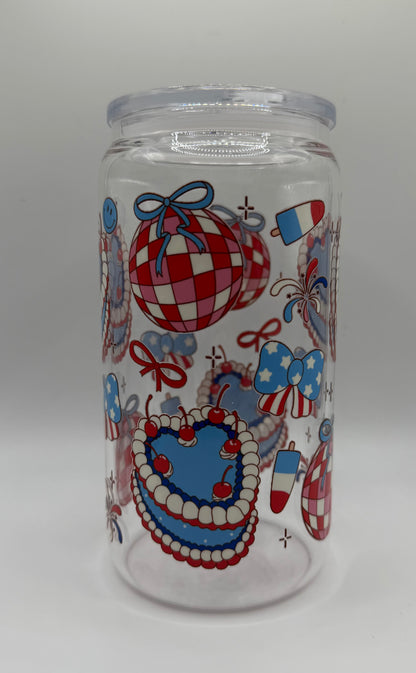 Patriotic Celebration 16oz Glass Cup