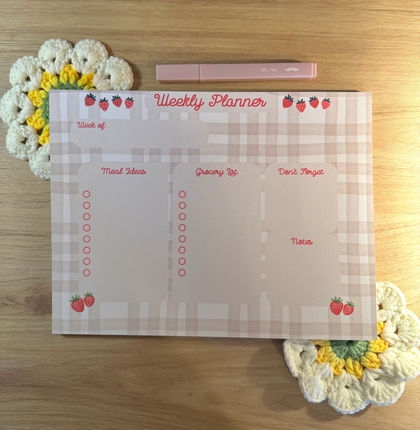 Strawberry Plaid Weekly Planner