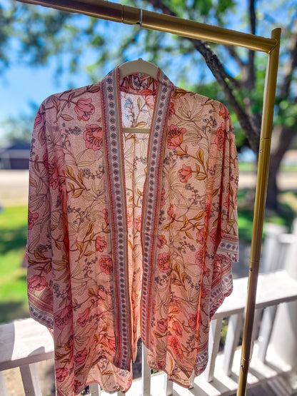 Blush Floral Boho Kimono