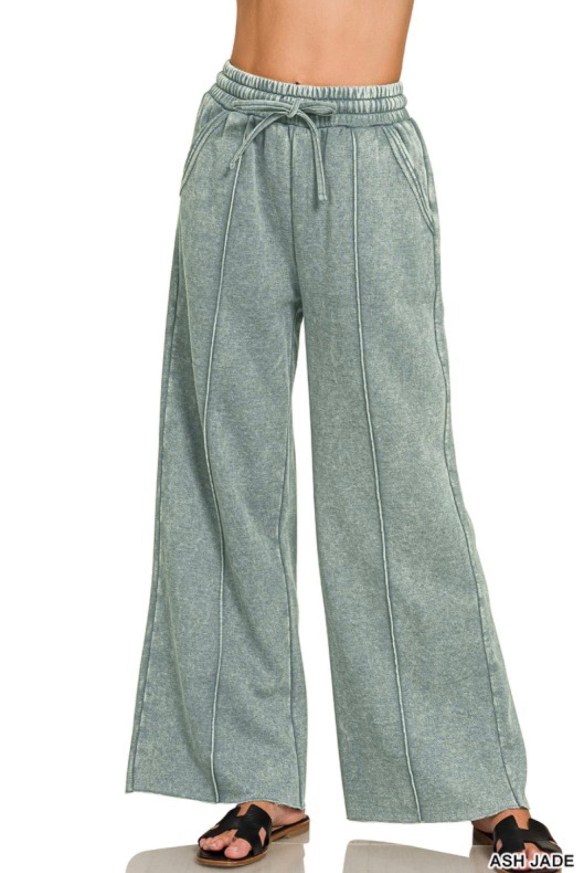 Ash Jade- Washed Fleece Wide Leg Pants