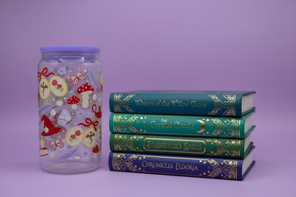 16oz Glass Cup with lid and straw (assorted designs)