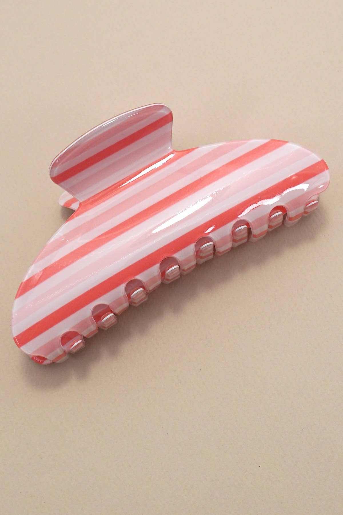 Pink Striped Oval Claw Clip