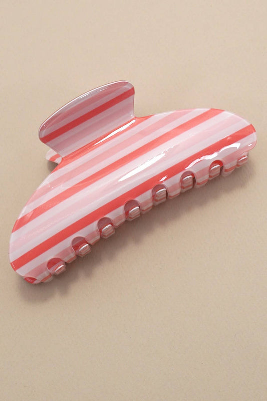 Pink Striped Oval Claw Clip