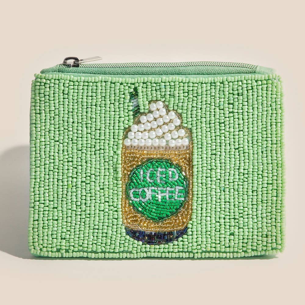 Iced Coffee Seed Beaded Coin Purse