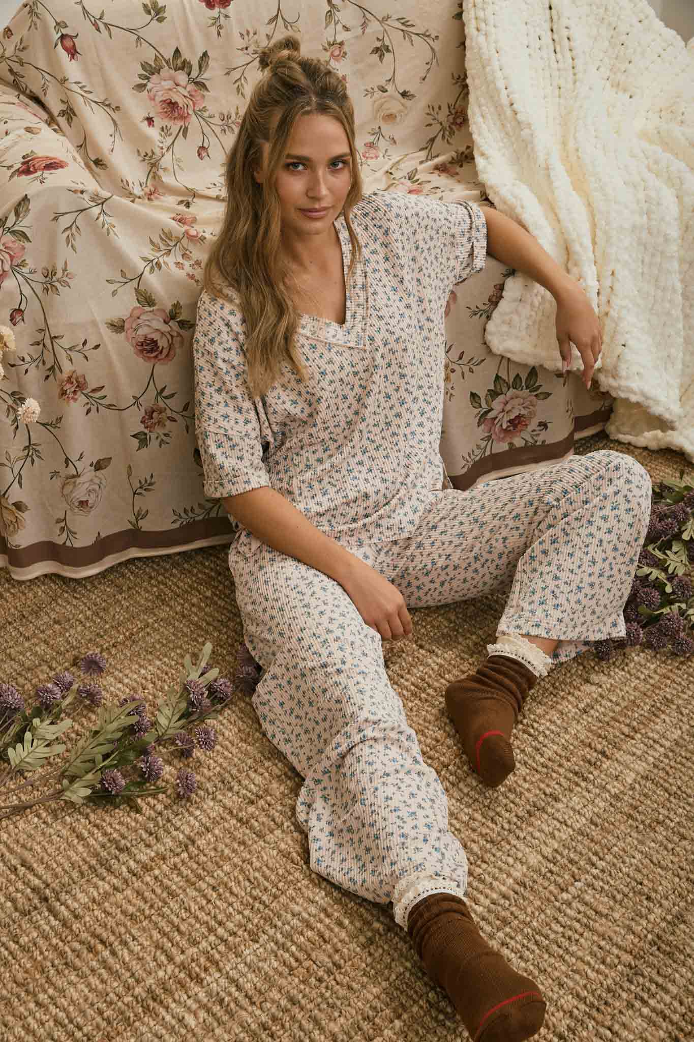 Bluebell Ribbed Knit Lounge Pants