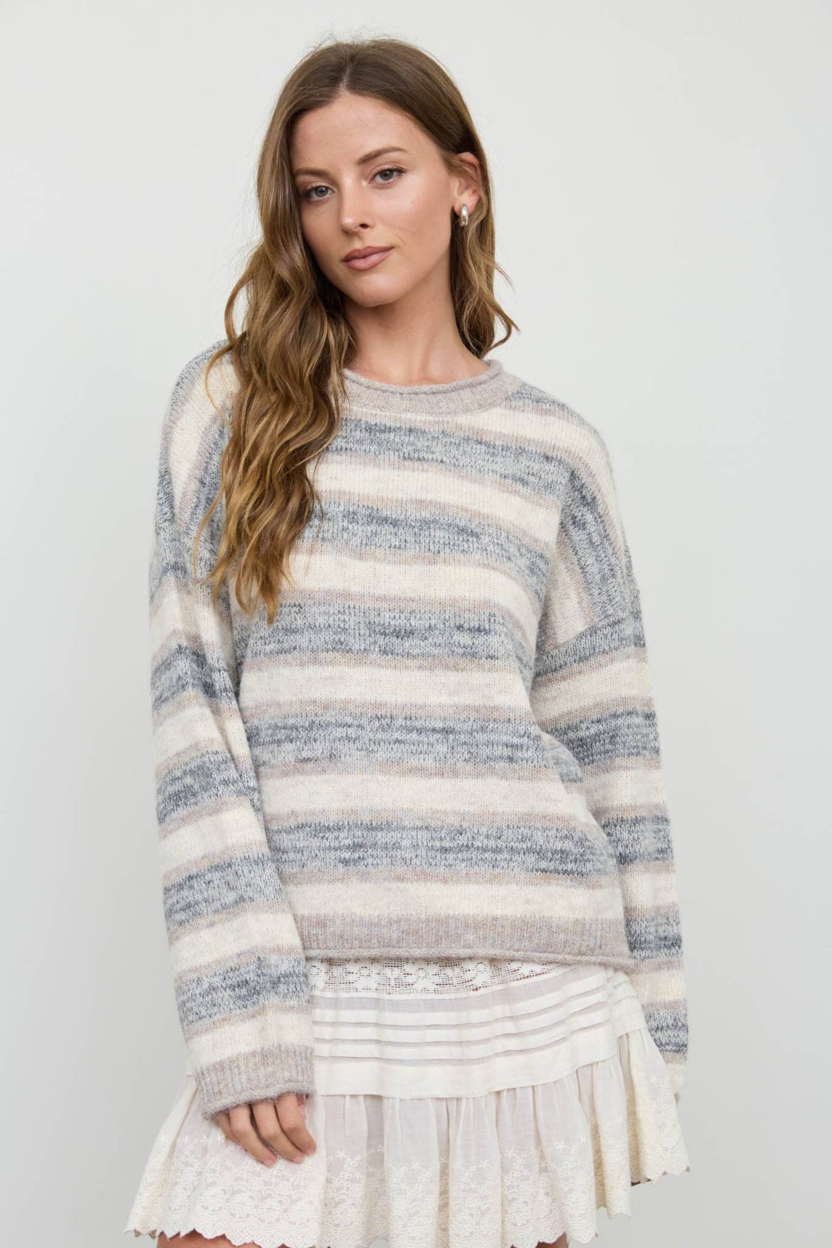 Light Mocha Striped Knit Pullover