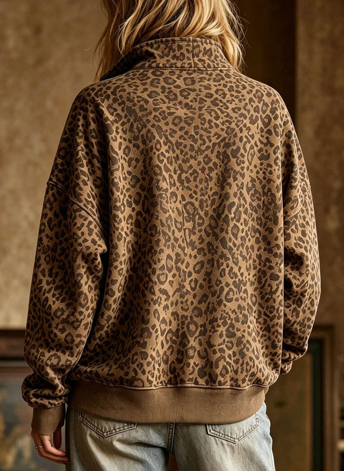 Leopard Print Half Zip