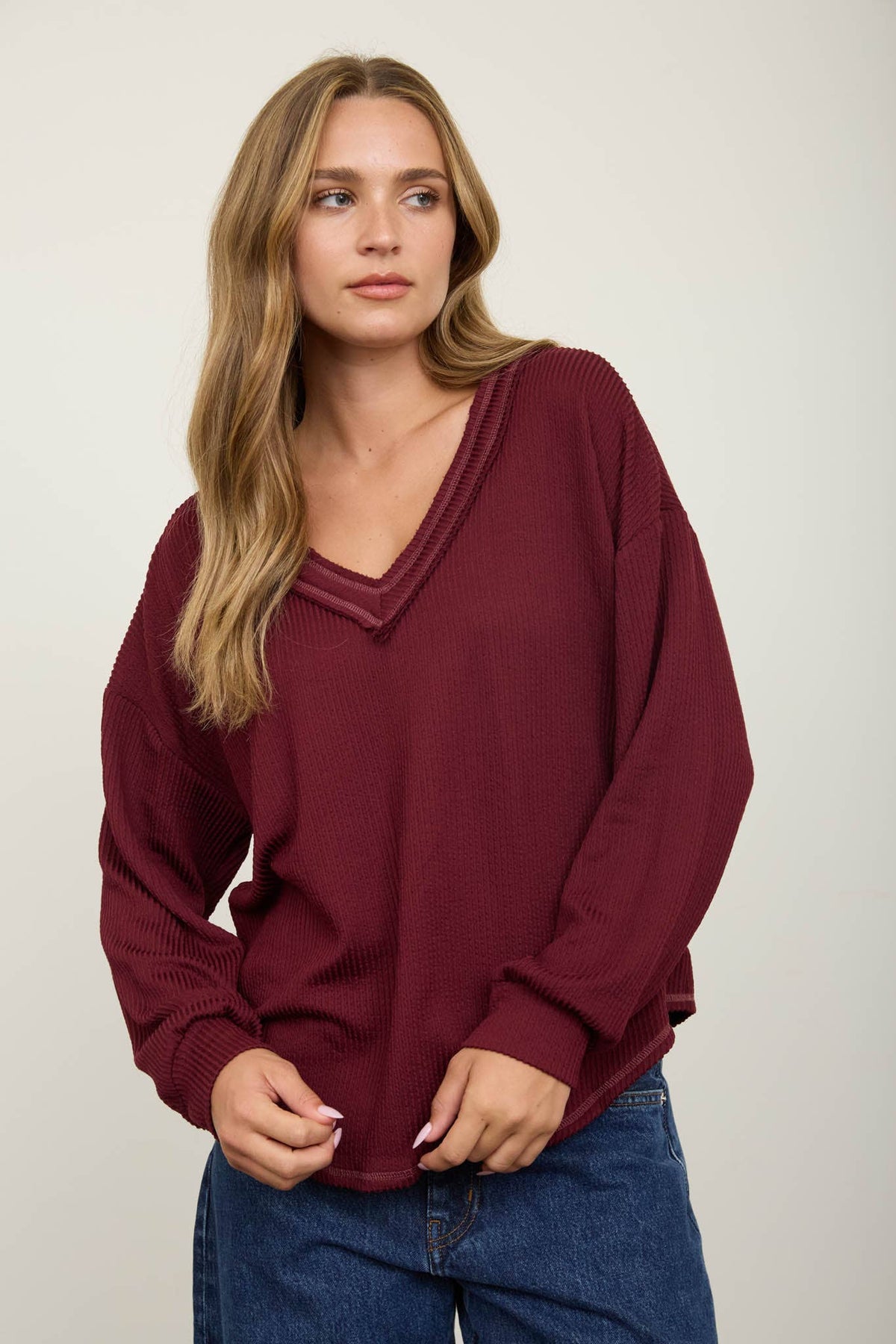Burgundy Waffle Knit Sweater