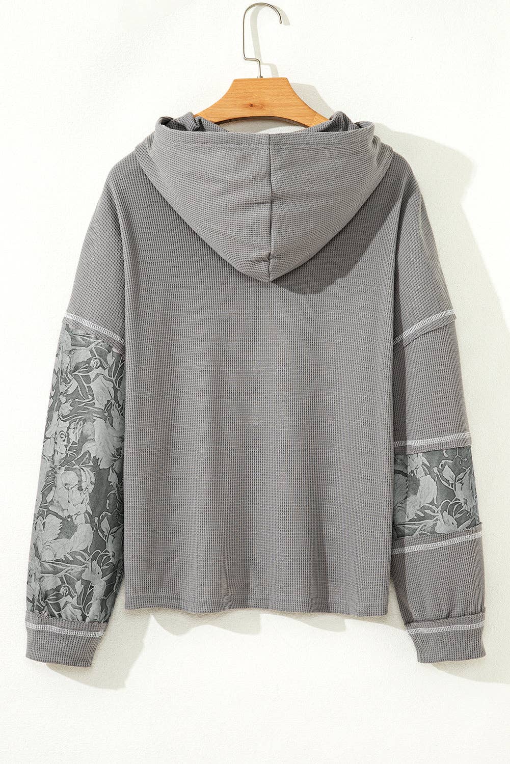 Stripe Waffle Patchwork Hooded Long Sleeve Top