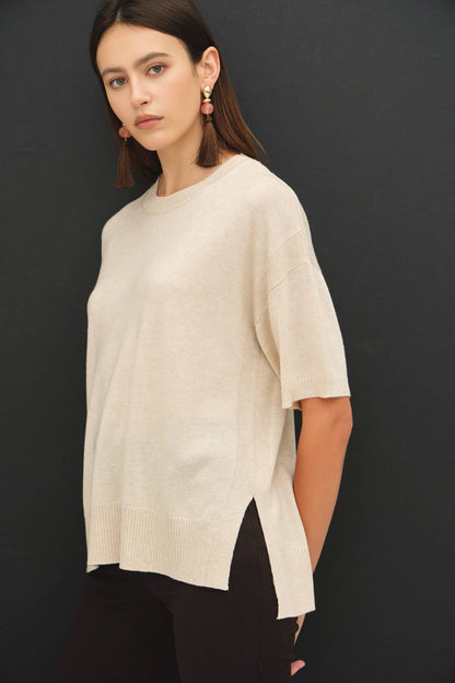 Oatmeal Short Sleeve Sweater