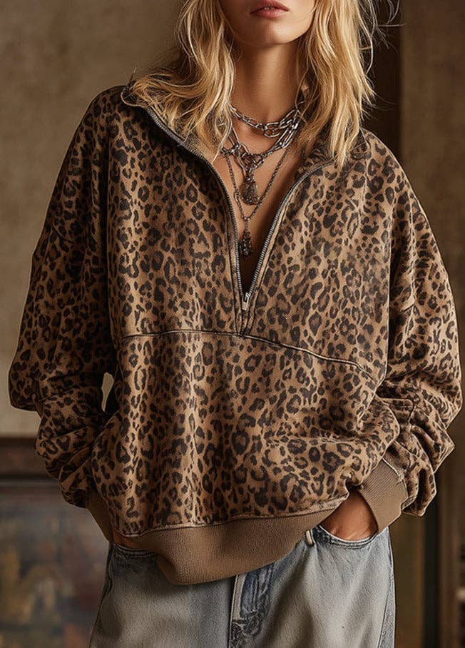 Leopard Print Half Zip