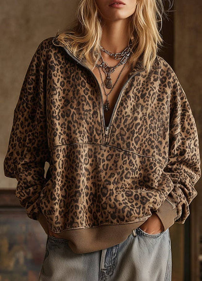 Leopard Print Half Zip