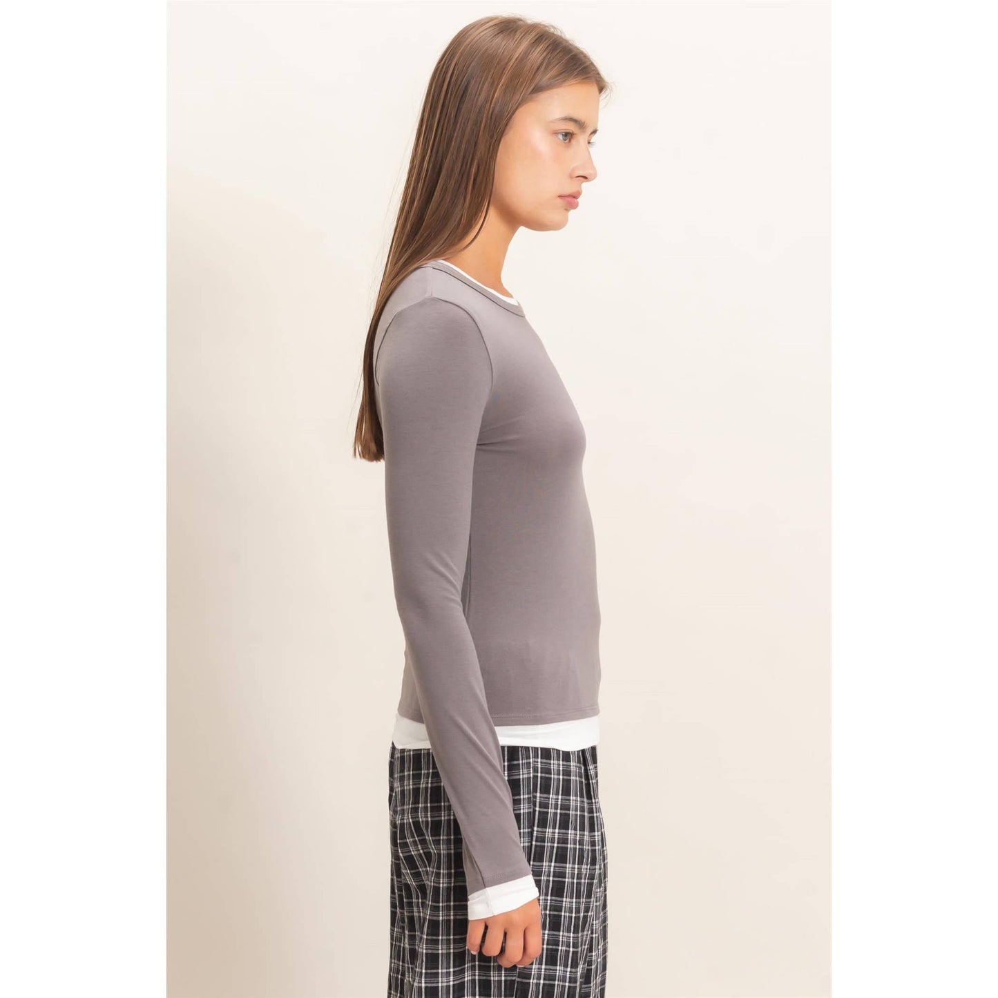 Charcoal Layered Effect Long Sleeve Top