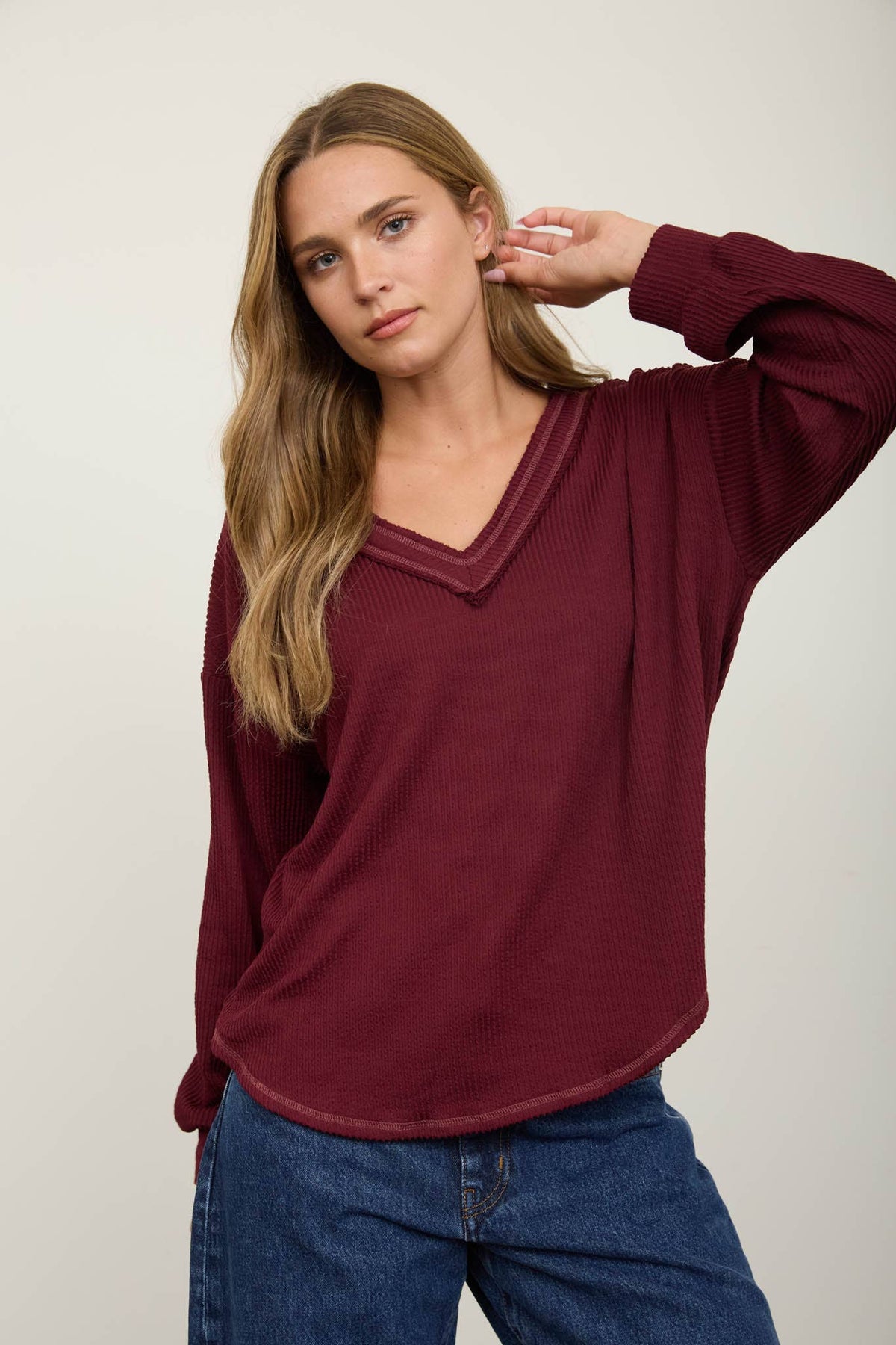 Burgundy Waffle Knit Sweater
