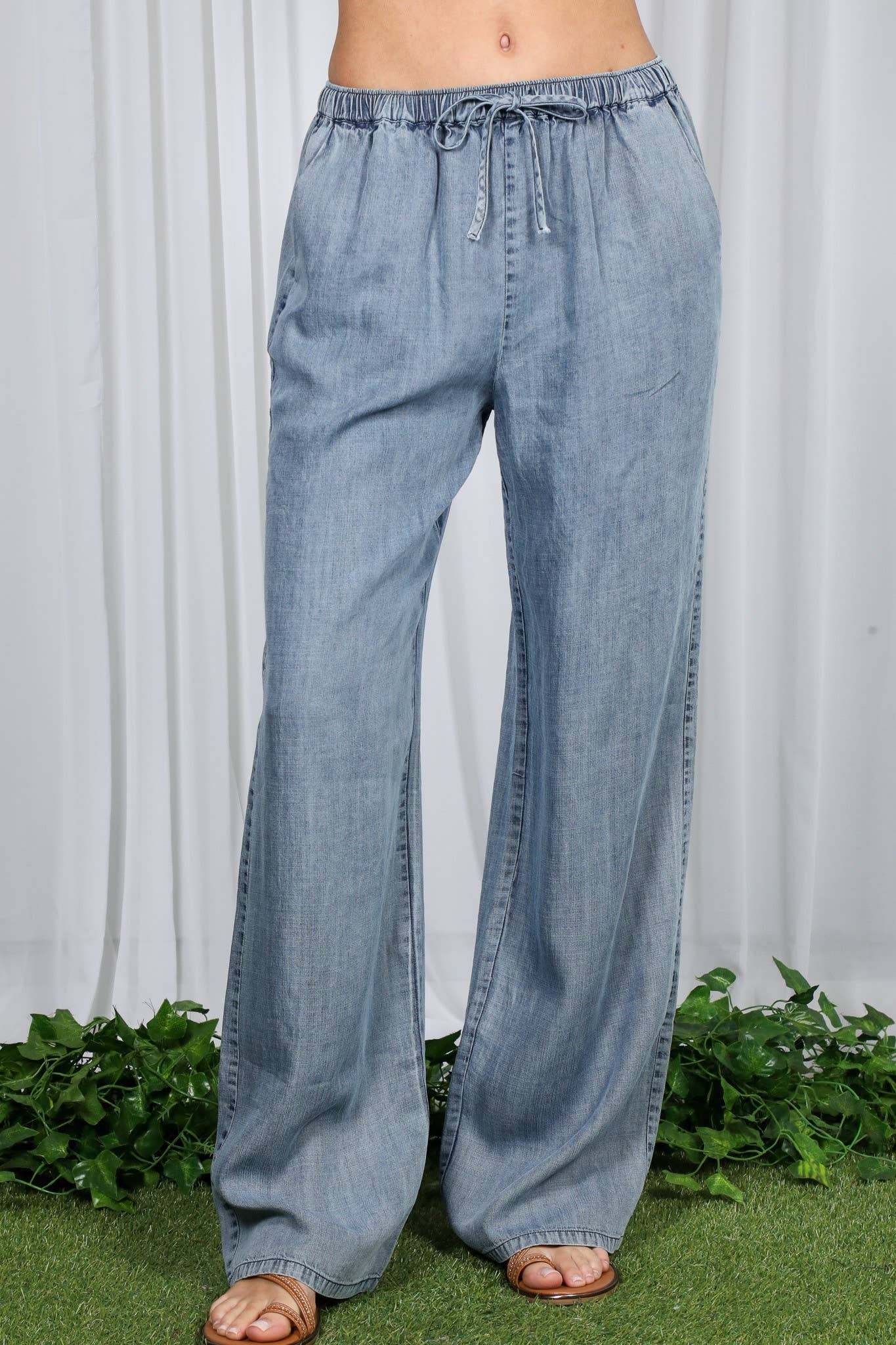 Wide Leg Chambray Pants