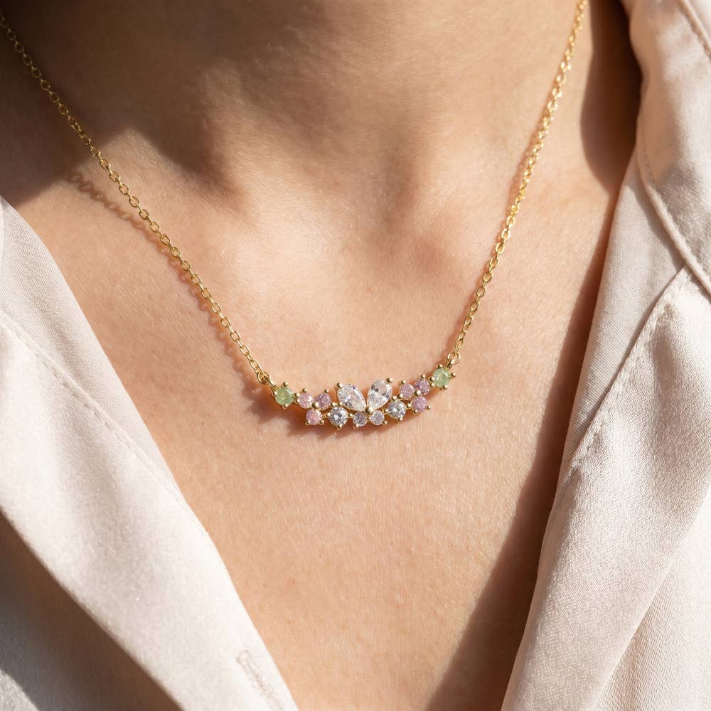 Gold Dipped Floral Cluster Station Necklace