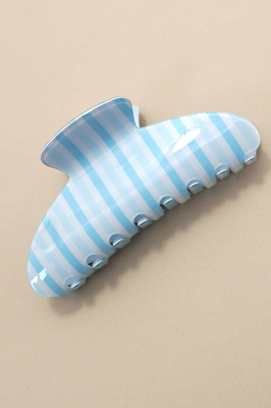 Blue Striped Oval Claw Clip