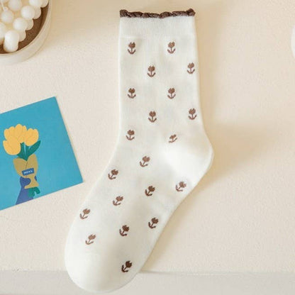 WOMAN BREATHABLE FLORAL COTTON SOCKS