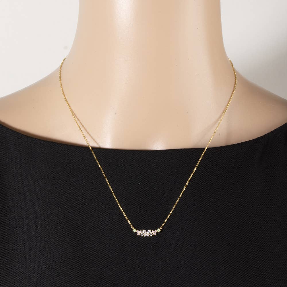 Gold Dipped Floral Cluster Station Necklace