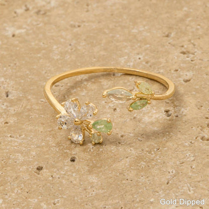 Gold Dipped Flower Leaf Open Ring