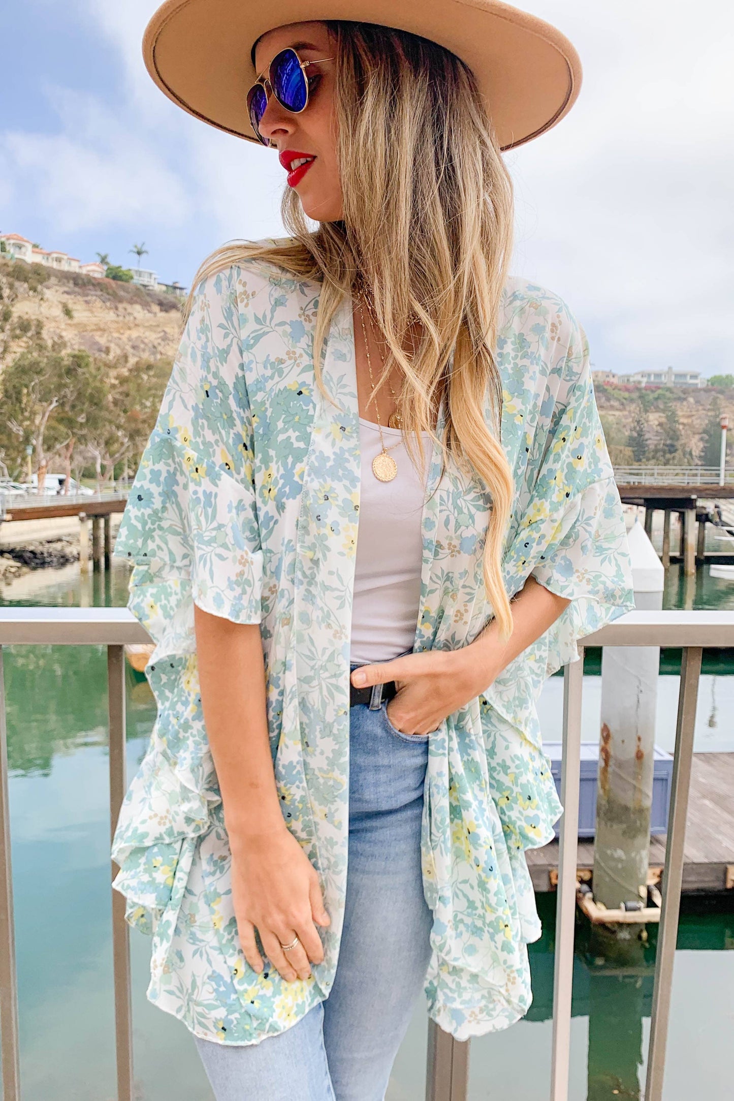 Sage Floral Print Kimono