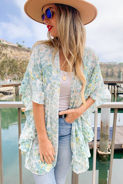 Sage Floral Print Kimono