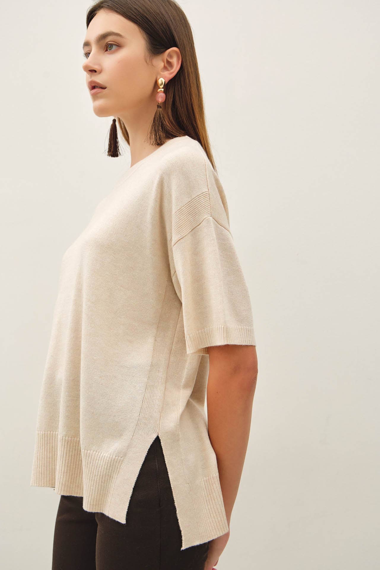 Oatmeal Short Sleeve Sweater