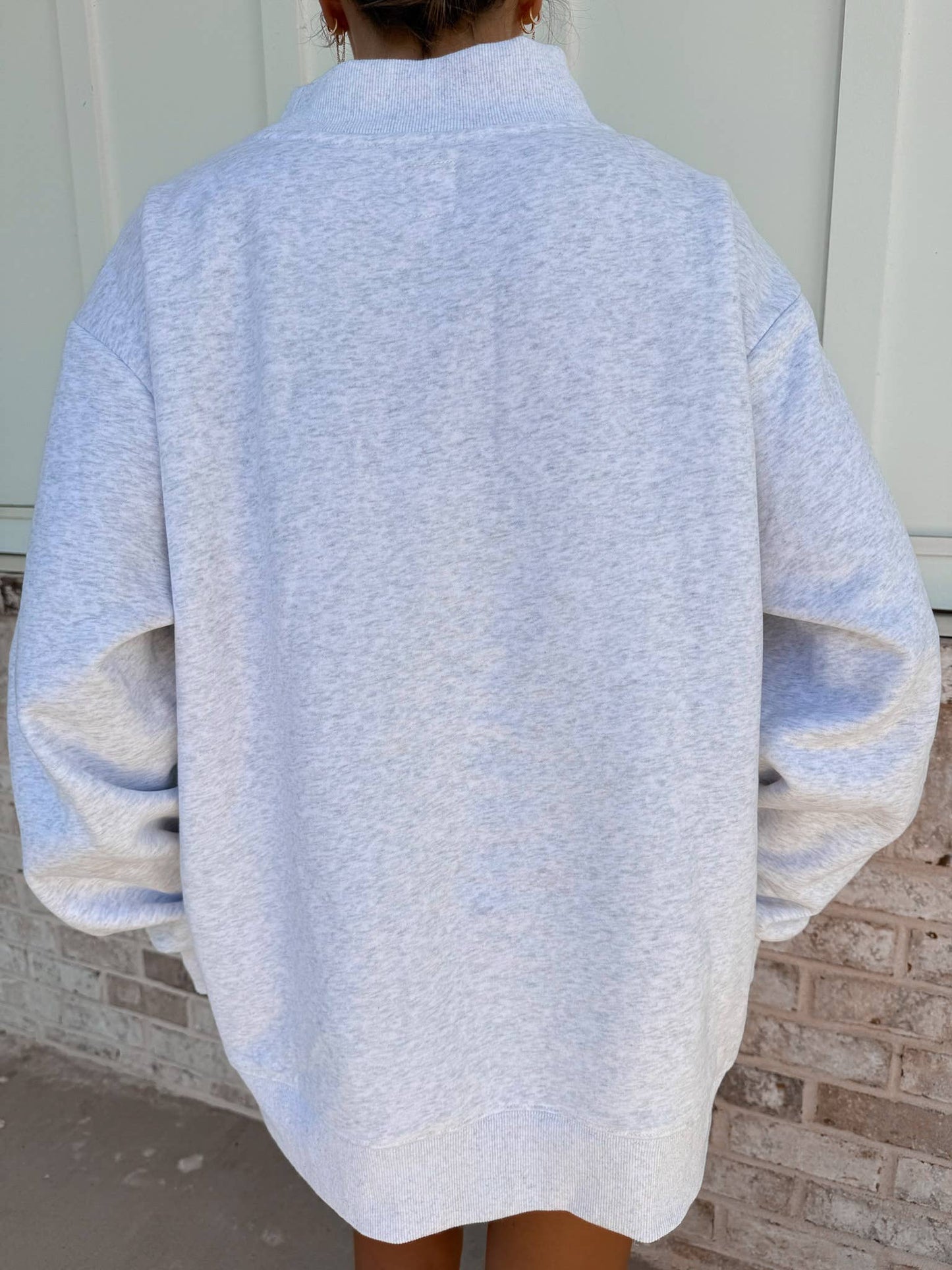 Pearl Grey Navy Blue Polka Dot USA Mockneck Sweatshirt