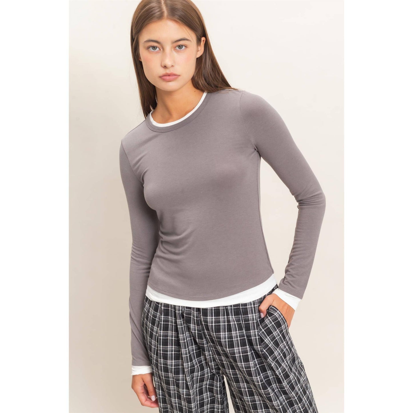 Charcoal Layered Effect Long Sleeve Top