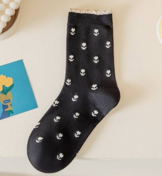 WOMAN BREATHABLE FLORAL COTTON SOCKS