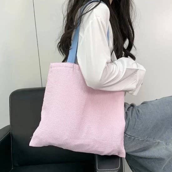 Large Organic colorful stripe Shoulder Tote Bag