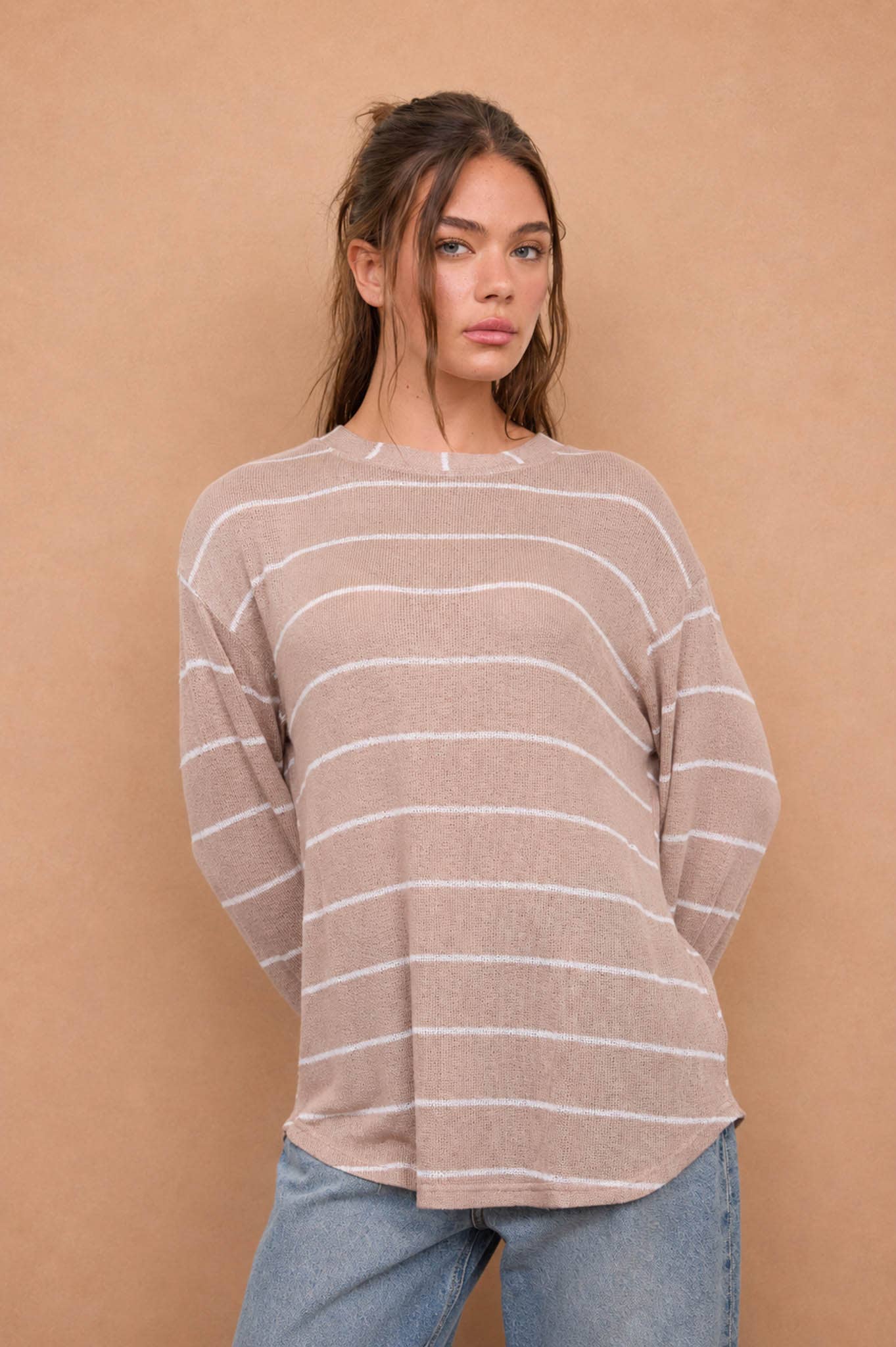 Poppy Mocha Knit Striped Top