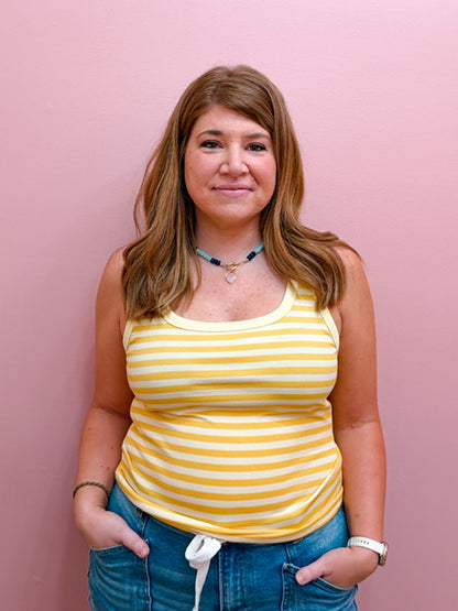 Ribbed Knit Tank- Yellow Stripe